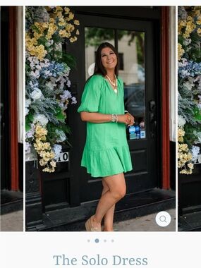 Elan Bright Green V-Neck Ruffle-Hem Mini Dress with ruffle hem / The Solo dress